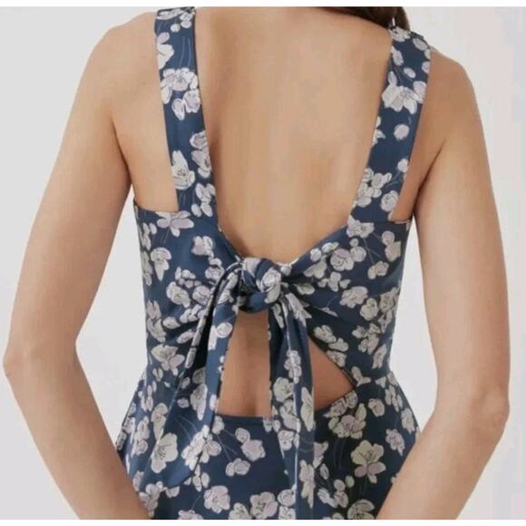 Pact Fit & Flare Dress Shoreline Floral Organic Cotton Jersey Knit Tie Back XXL - Picture 2 of 7